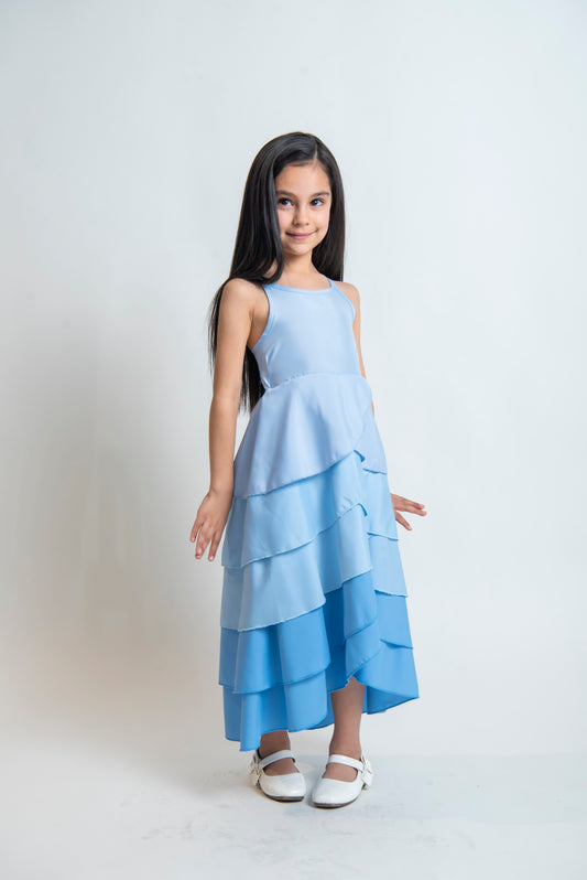 Ombre Waterfall Layered Spring Halter Dress
