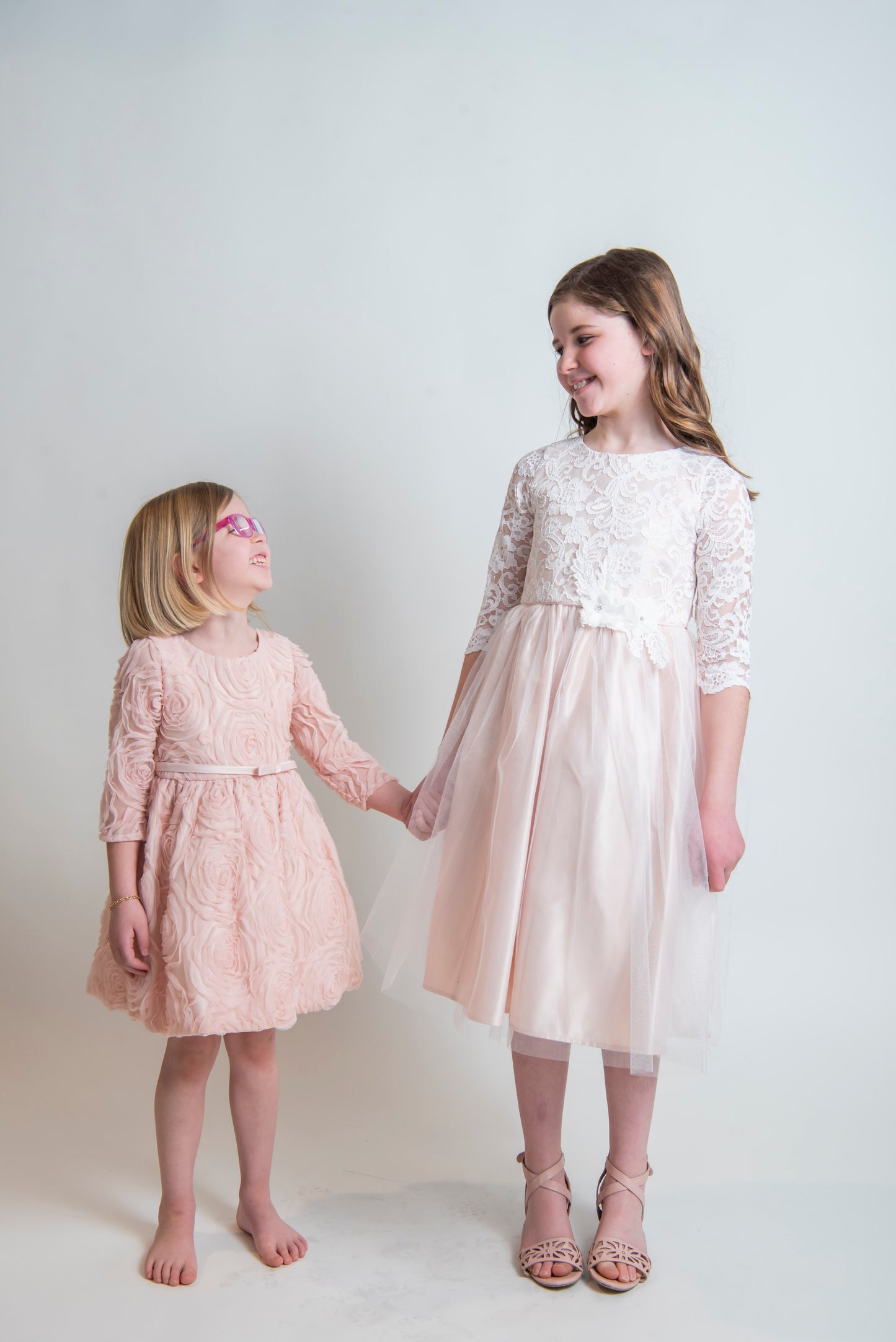 Child - 3/4 Sleeve Rosette Mesh with Satin Dress