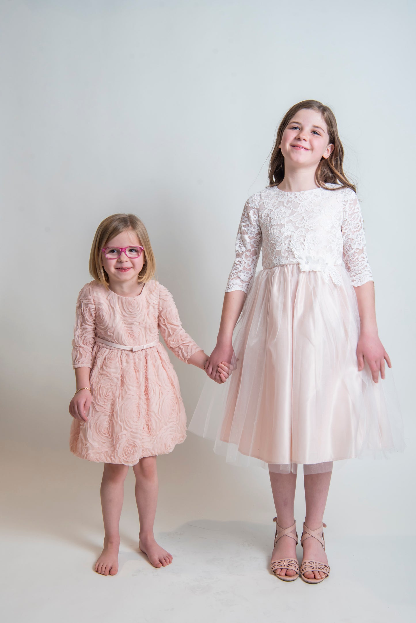 Child - 3/4 Sleeve Rosette Mesh with Satin Dress