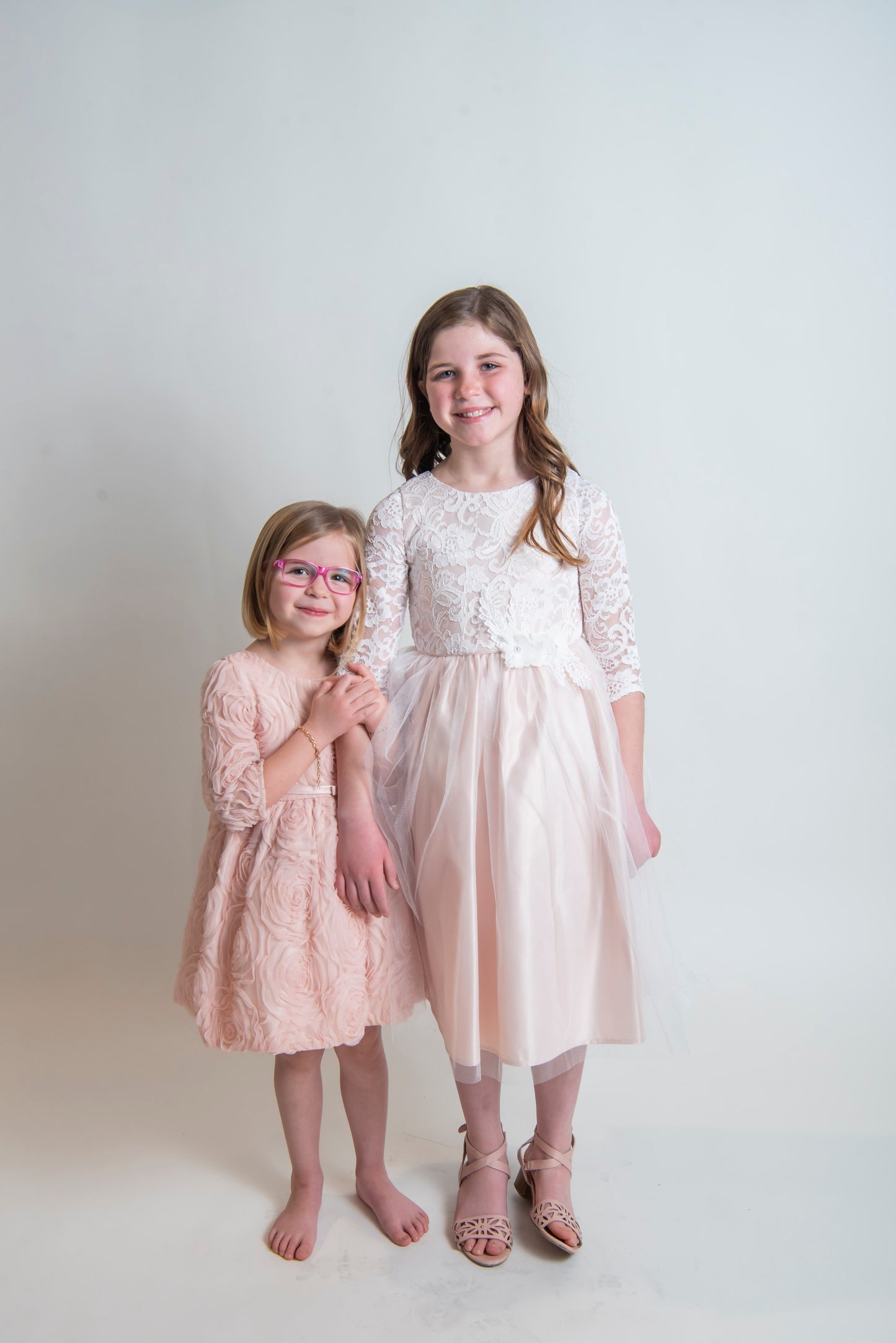 Child - 3/4 Sleeve Rosette Mesh with Satin Dress