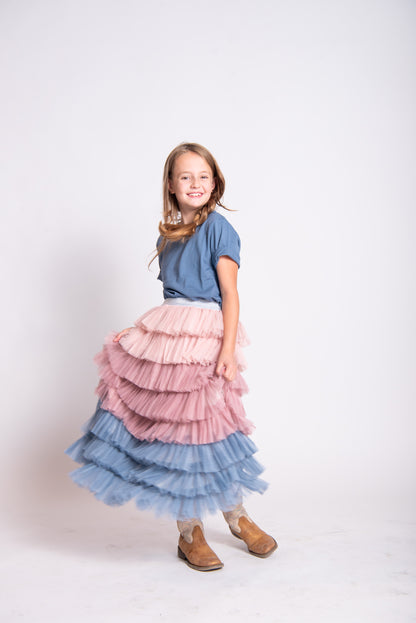 Dusty Pink and Blue Tulle Maxi