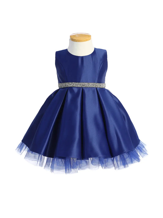 Baby-Navy Satin Pleated Special Occasion Dress