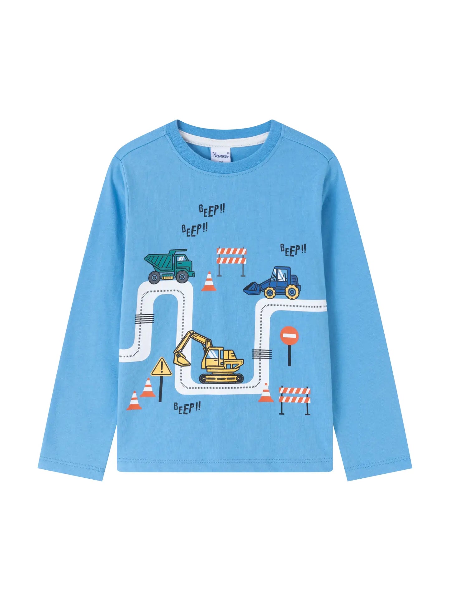 boys blue long sleeve t-shirt with construction graphics