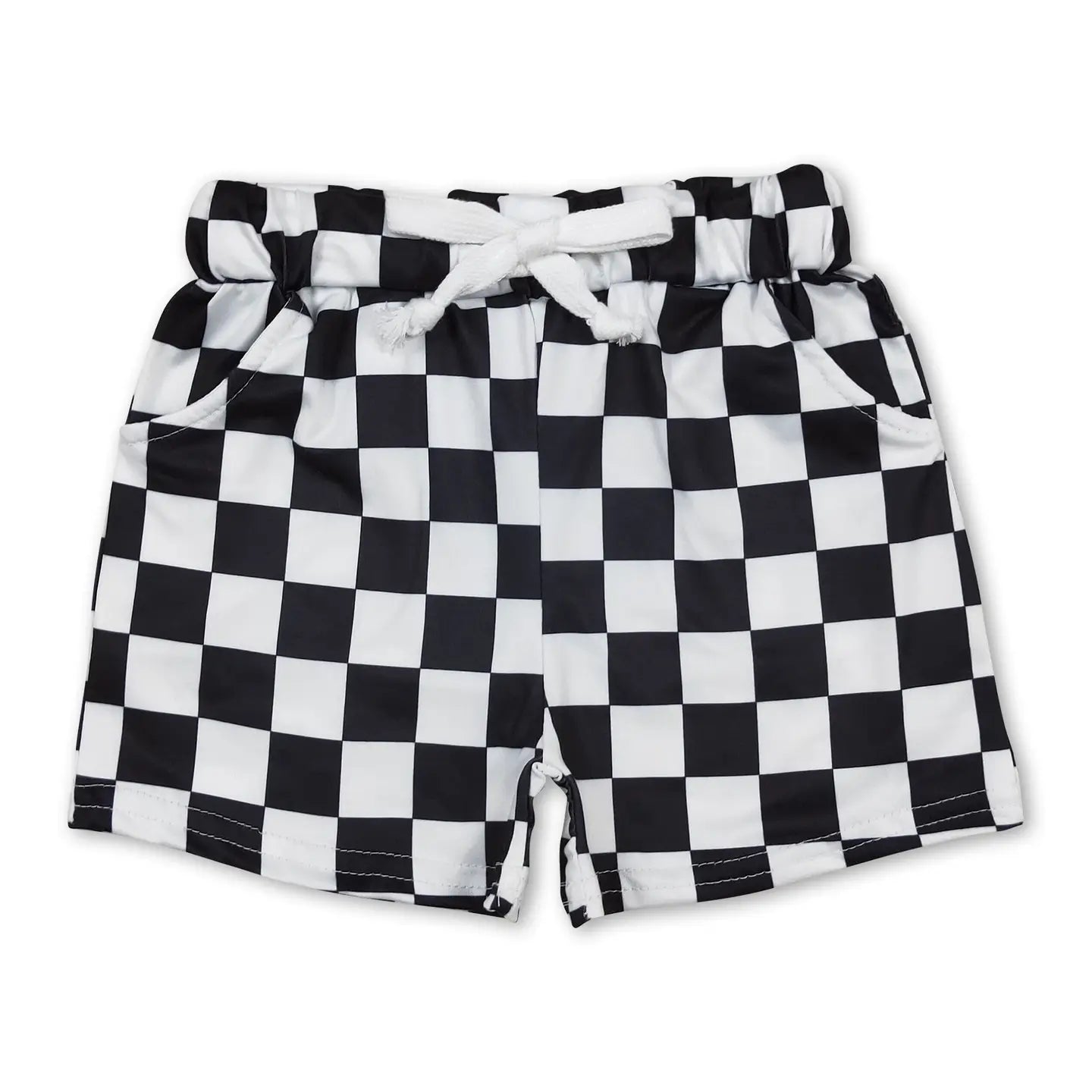 Baby and toddler black and white checked shorts with pockets