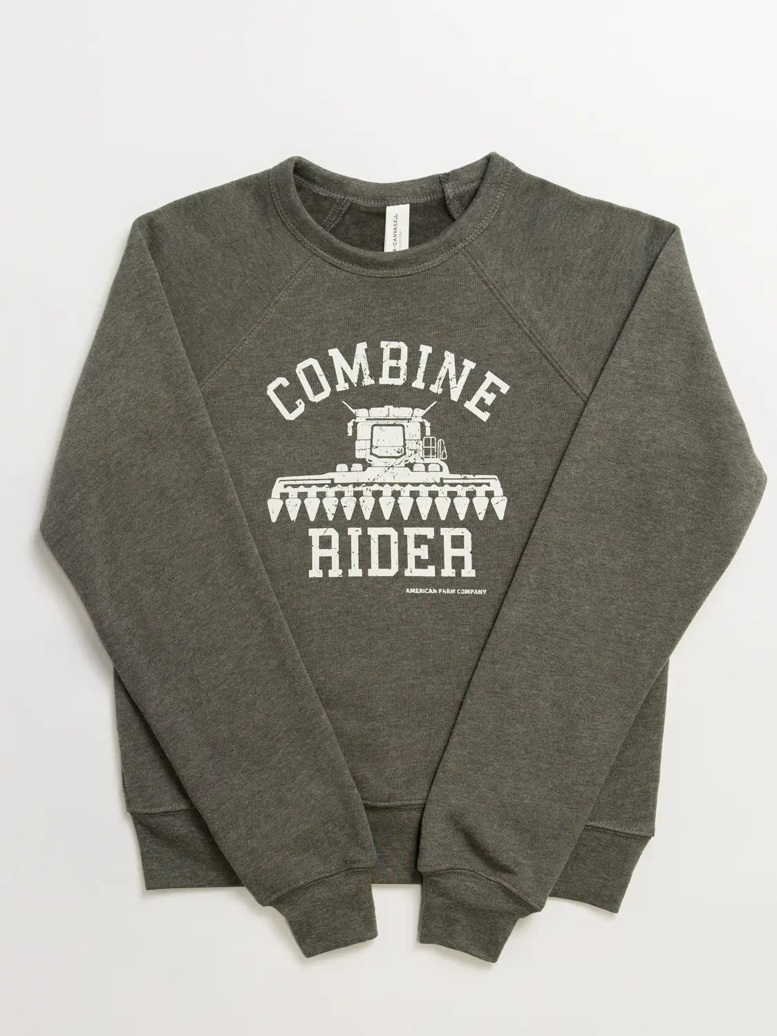 grey long sleeve shirt with combine graphic on it for farm kid