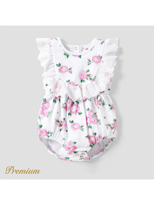 Cotton Floral Romper with Ruffle Edge