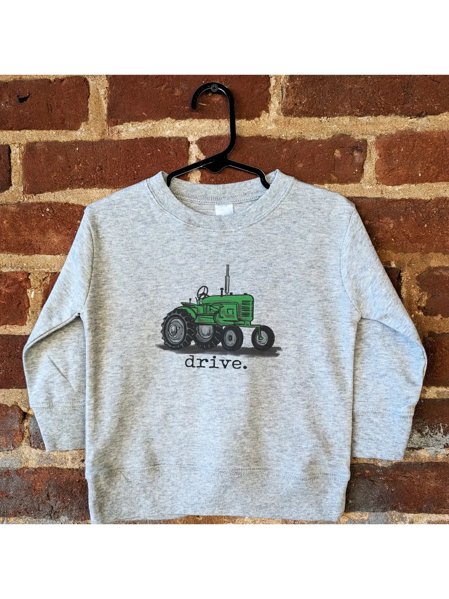 kids heather grey soft cotton long sleeve shirt with green tractor graphic