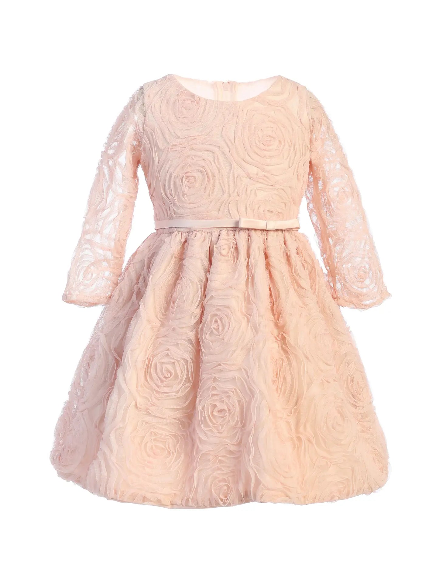 Child - 3/4 Sleeve Rosette Mesh with Satin Dress
