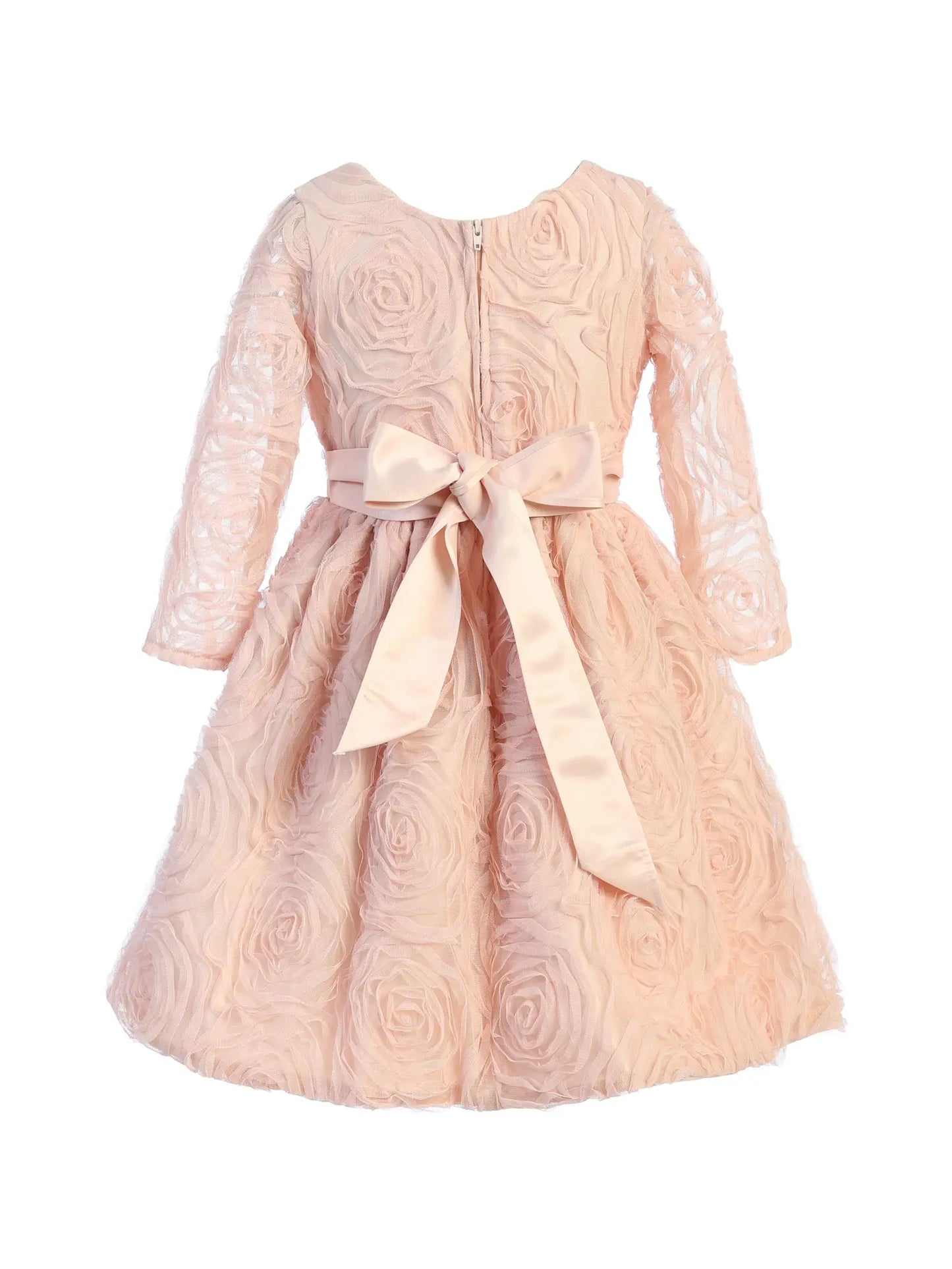 Child - 3/4 Sleeve Rosette Mesh with Satin Dress