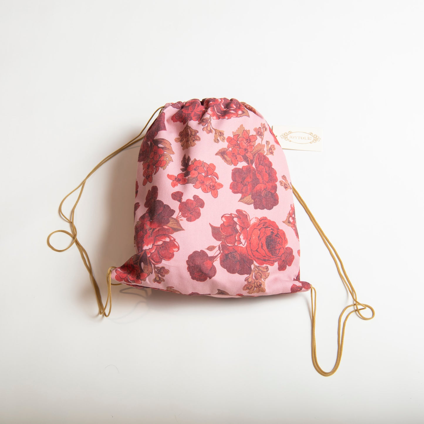 pink and red floral drawstring bag
