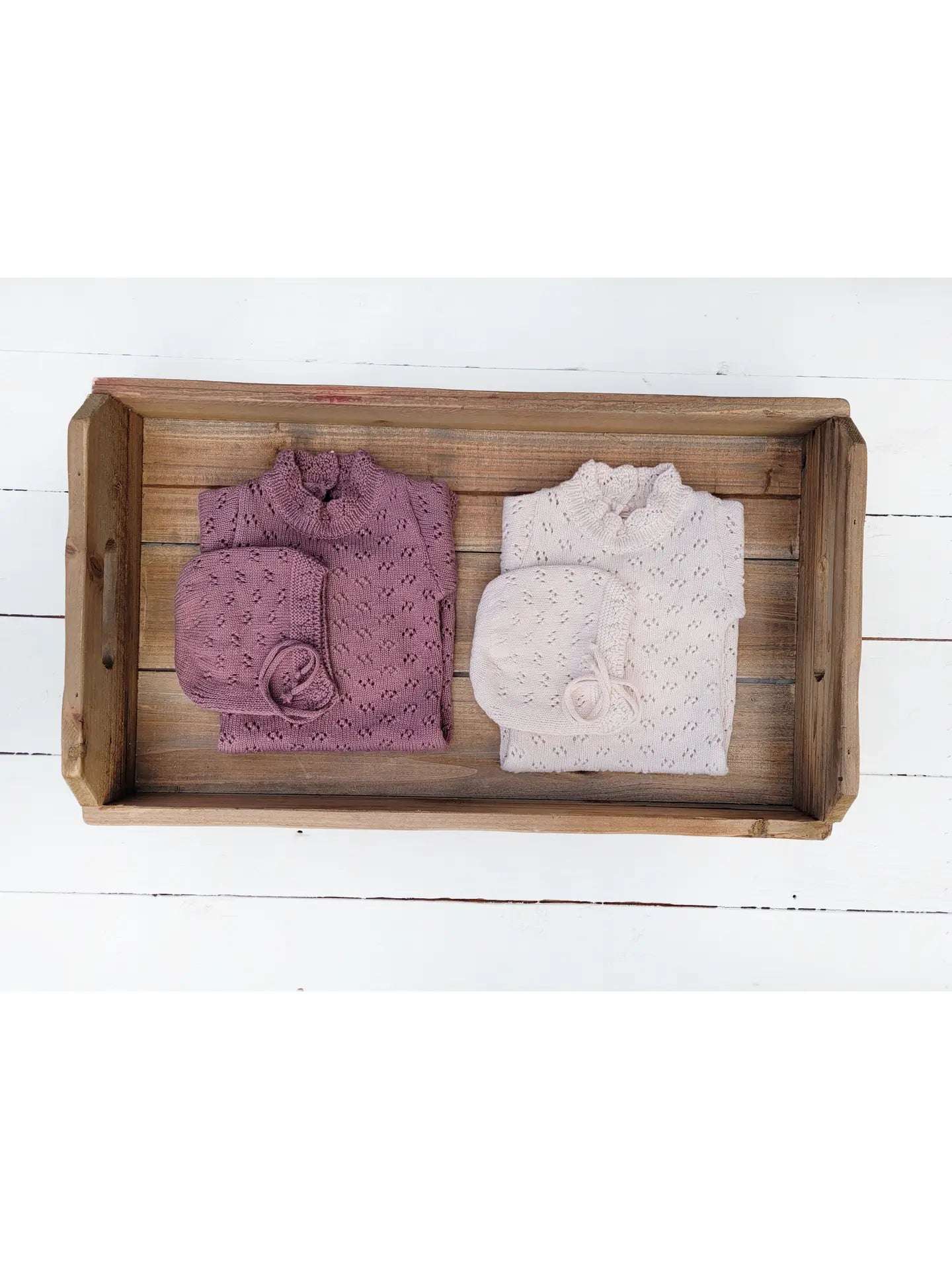 baby girl knit one piece outfit with bonnet