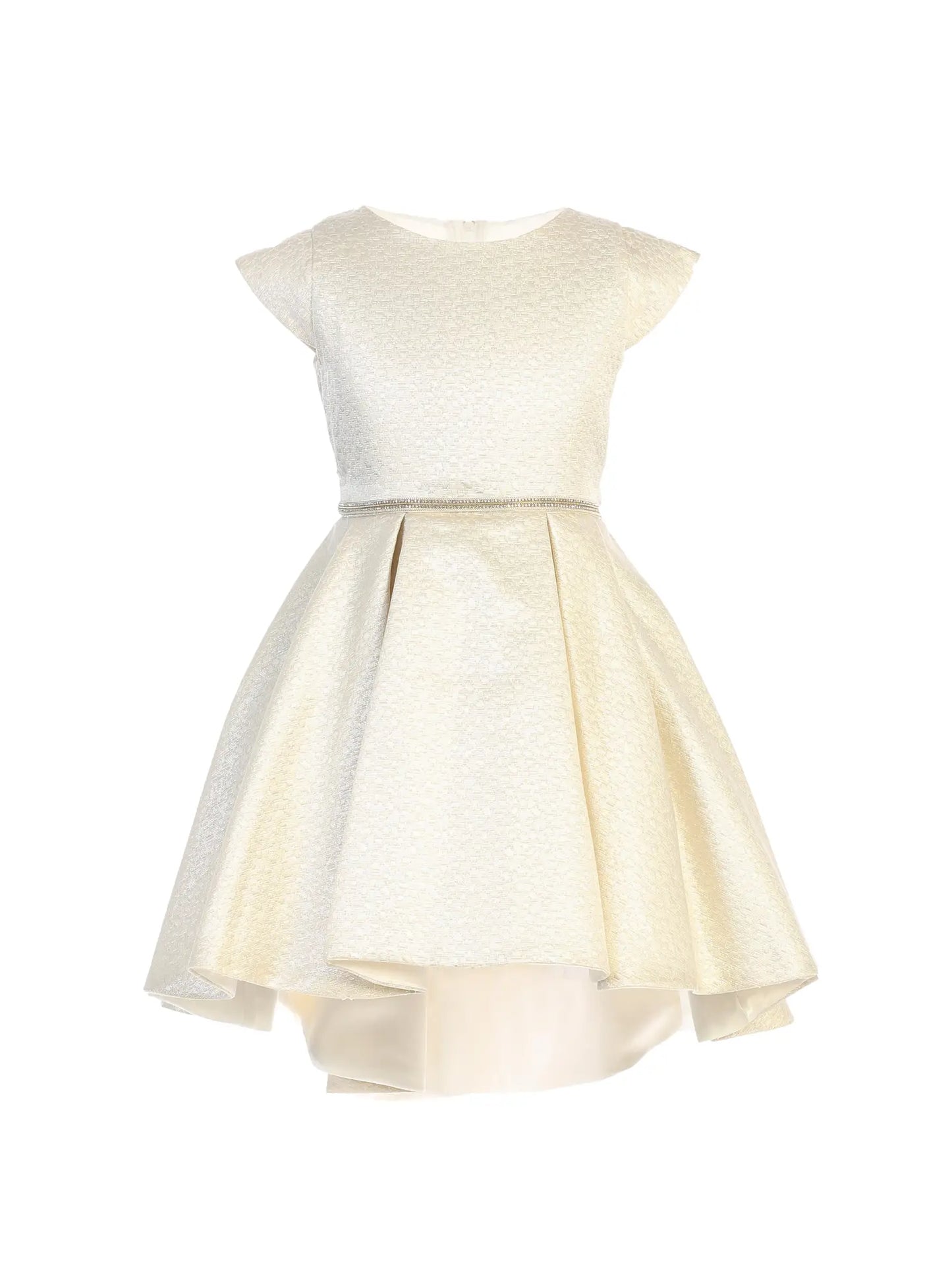 girls cap sleeve white hi-low formal dress