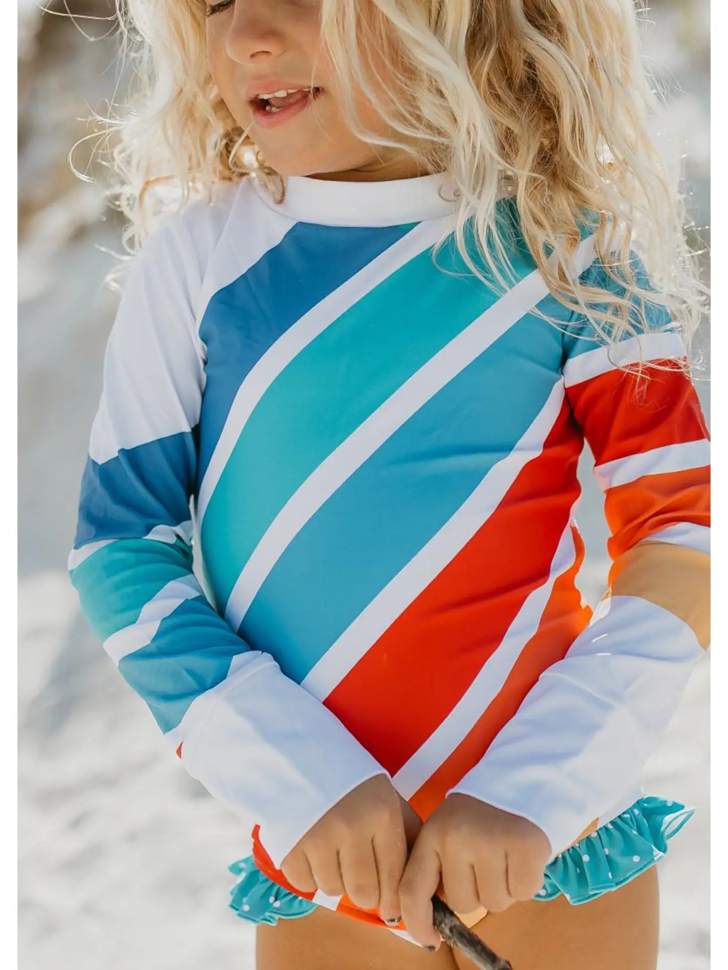 girls rainbow rash guard with long sleeves