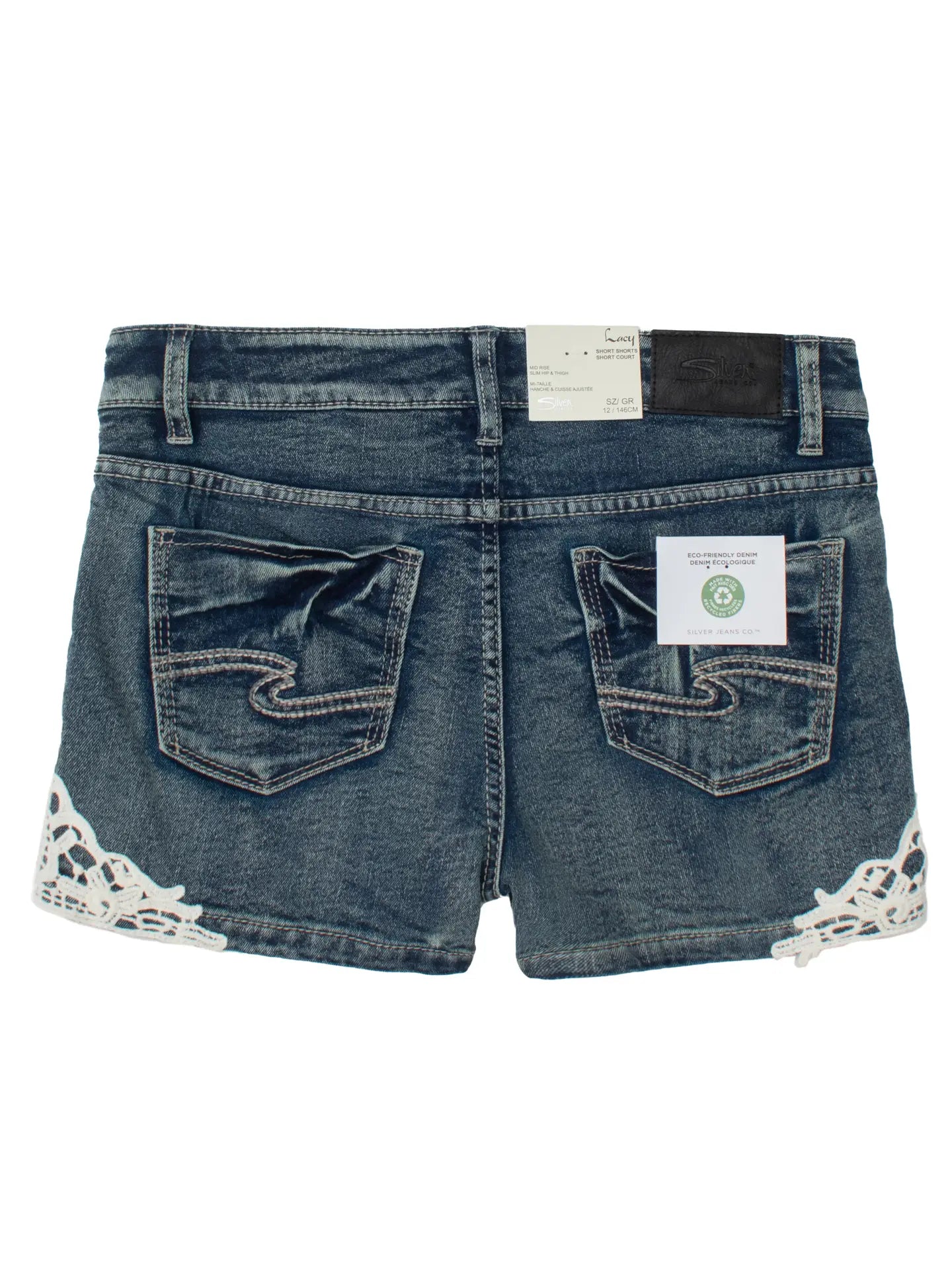 silver brand lace denim shorts