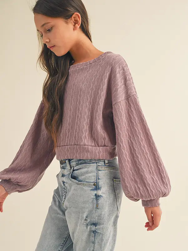 tween girl loose balloon sleeve top