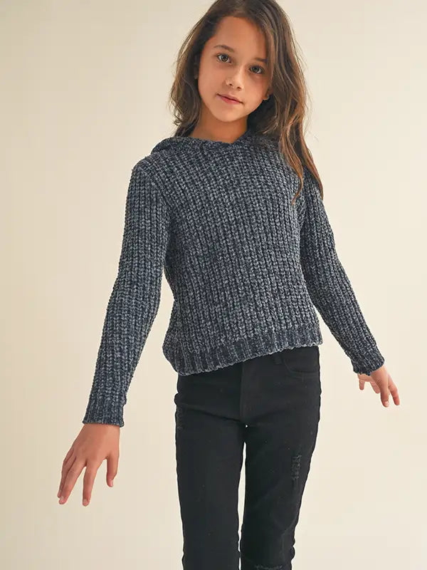 tween girl blue sweater with hood