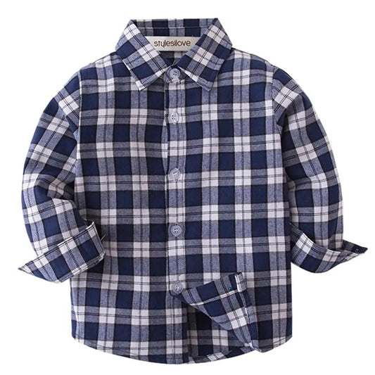 Navy Blue Plaid Button Up Long Sleeve