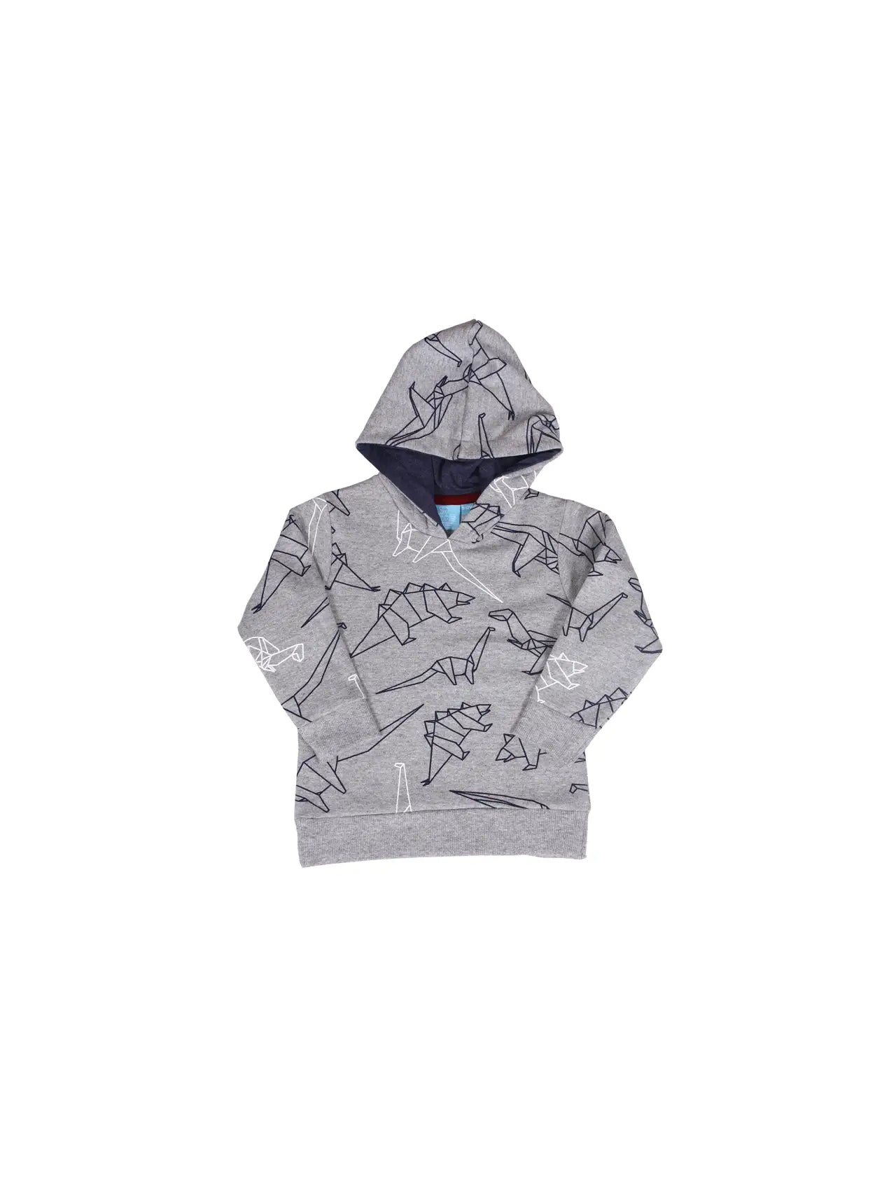 toddler grey hoodie with origami dinosaur graphics on it