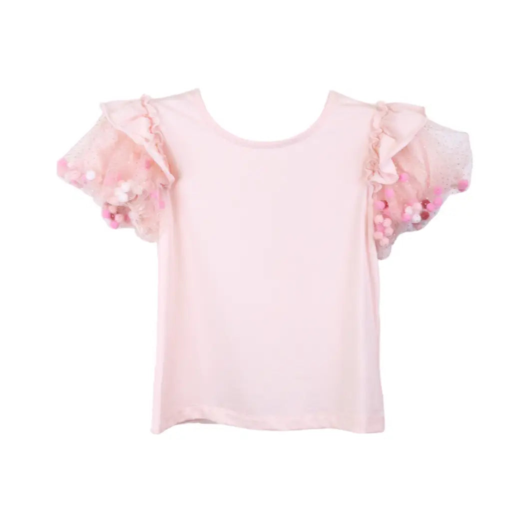 Pink Pom Pom Puff Sleeve Shirt