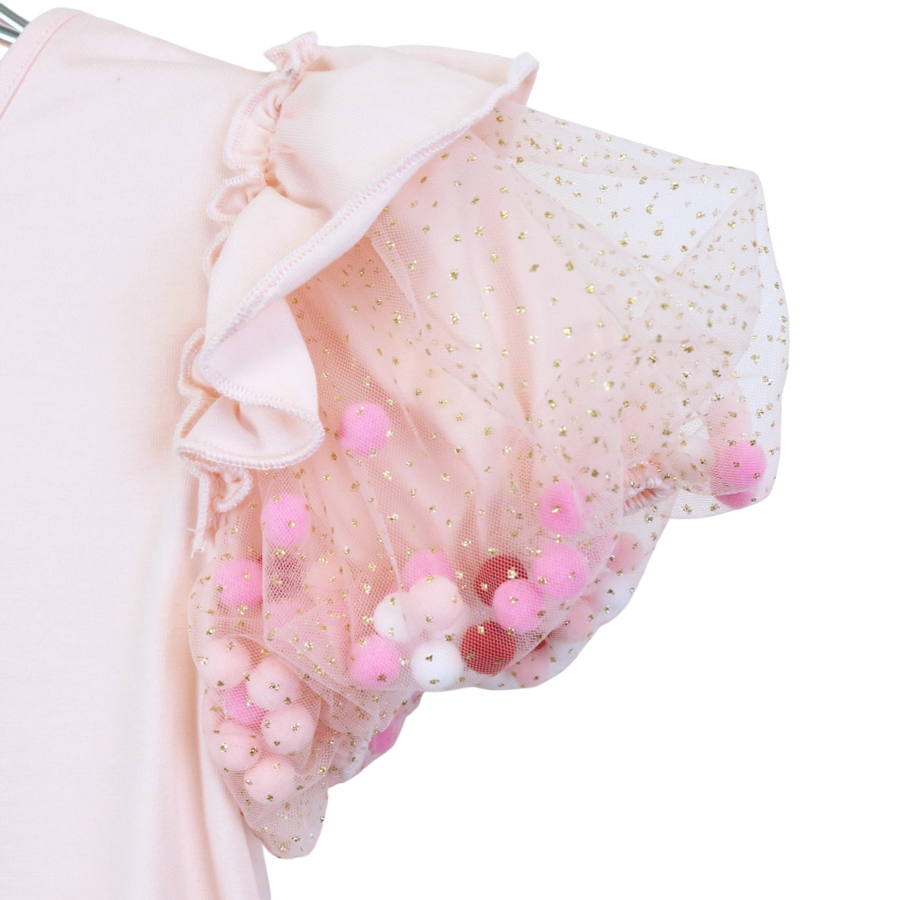 Pink Pom Pom Puff Sleeve Shirt