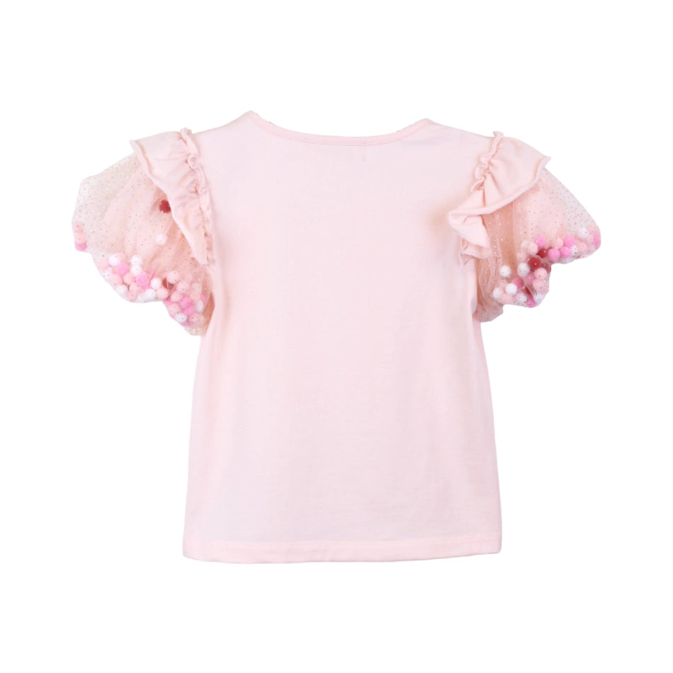 Pink Pom Pom Puff Sleeve Shirt
