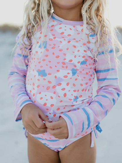 Pink and Blue Long Sleeve Rash Guard Swimsuit