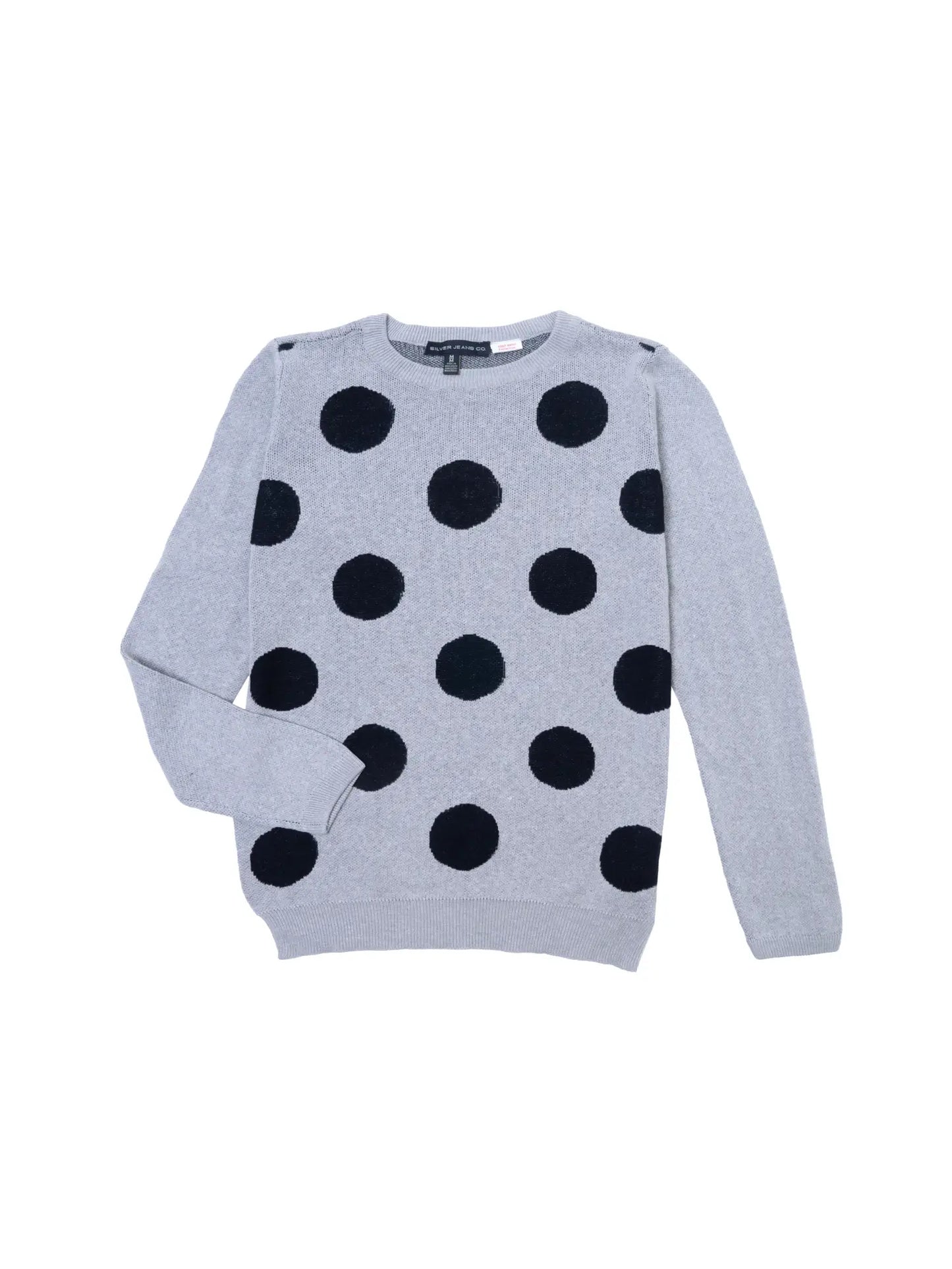girls grey sweater with large black polka dots
