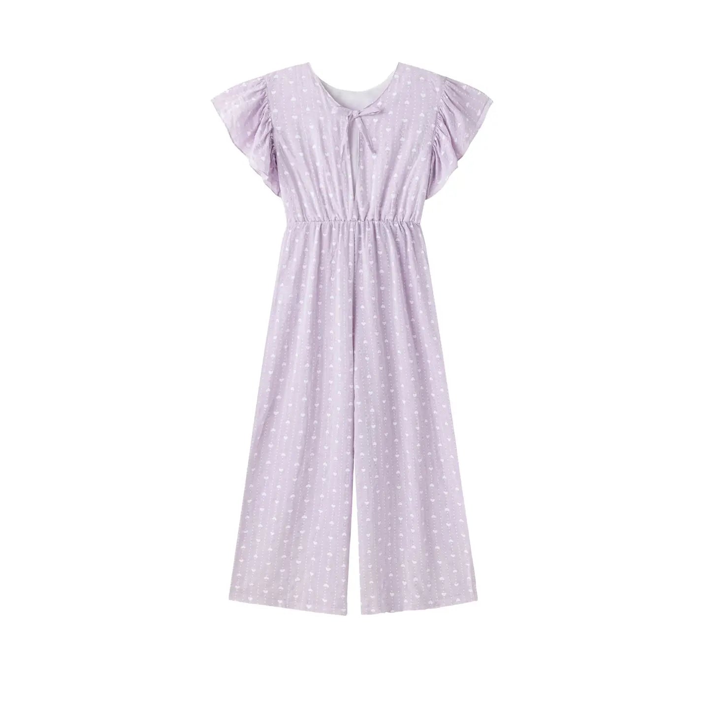 back of purple cotton pantsuit for tween