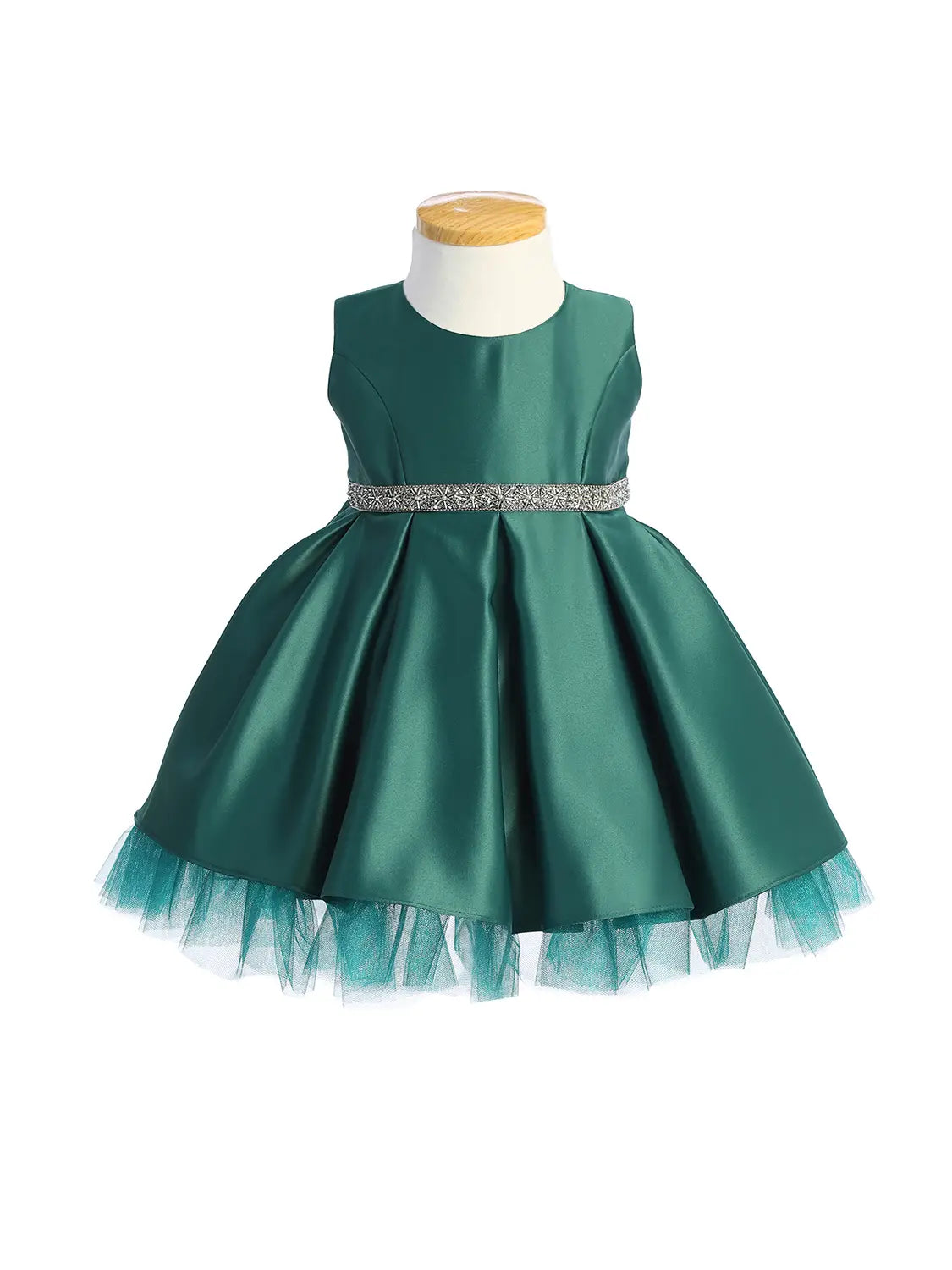 Baby-green pleated satin special occasion dress