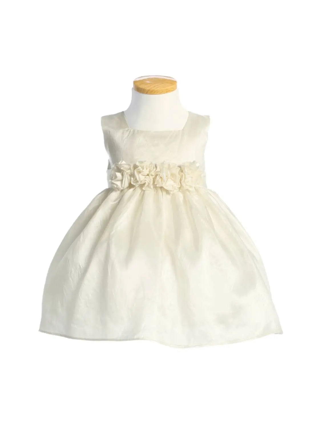 baby girl cream white taffeta special occasion formal dress with rosettes on waist