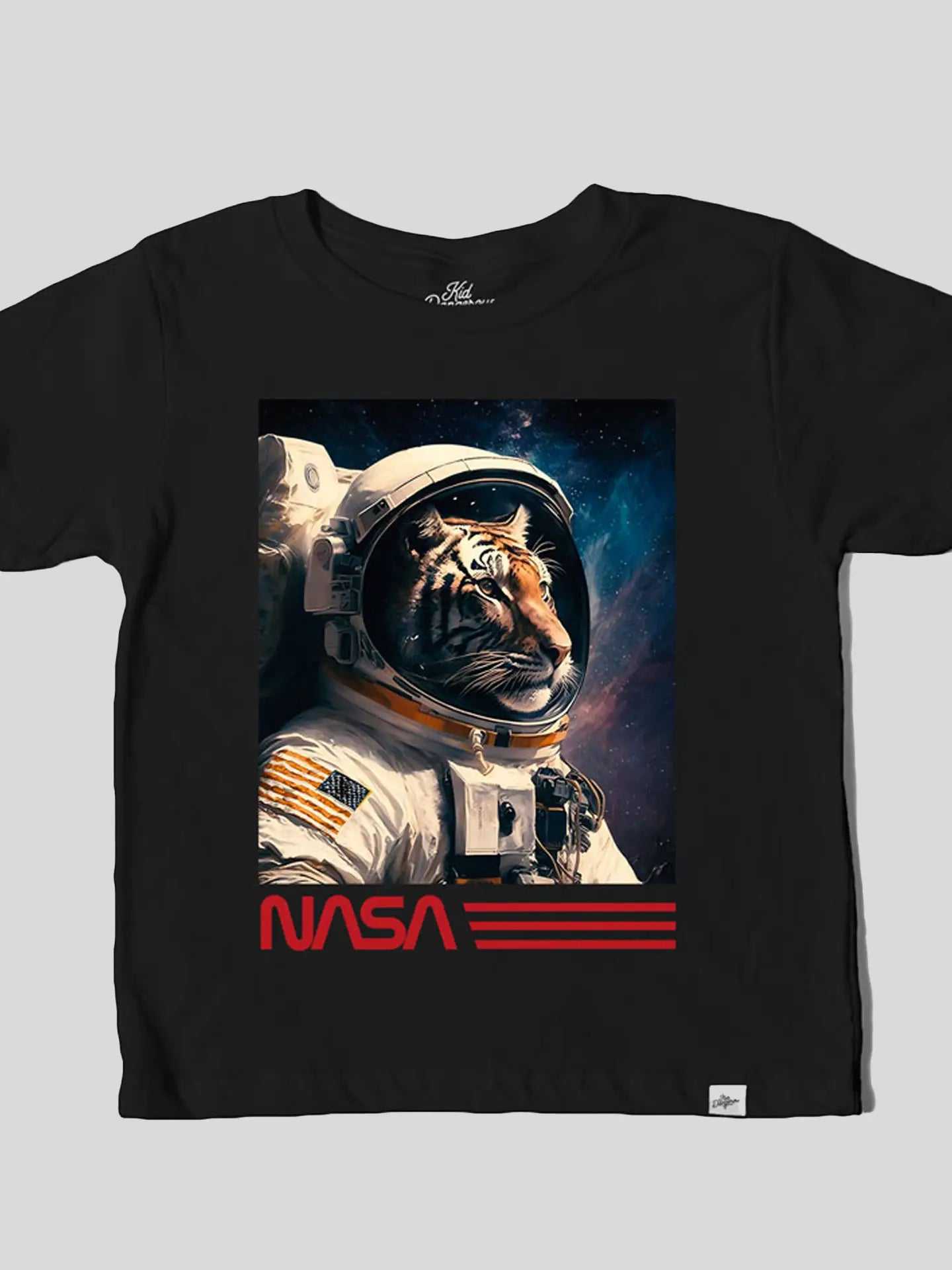 Fun cool tween black t-shirt with tiger in outer space graphic