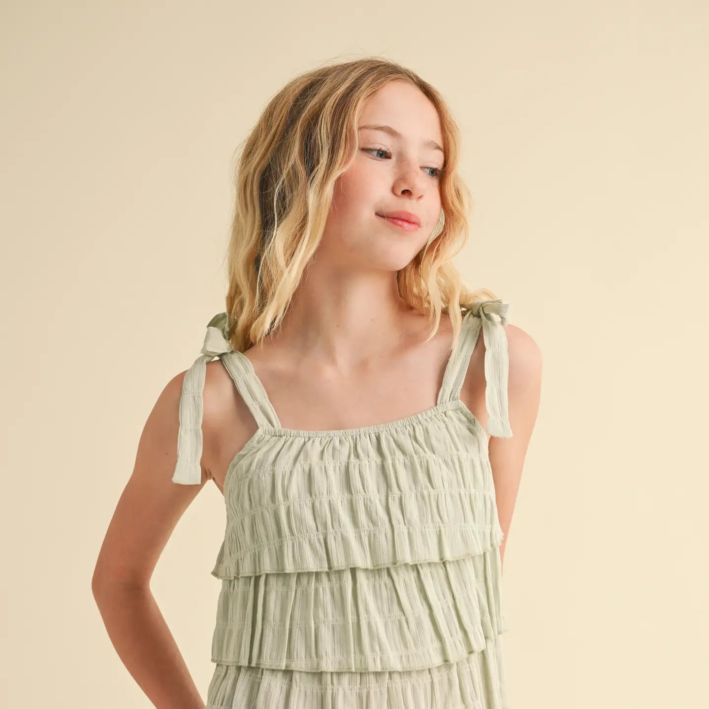 girls light green top with tie straps