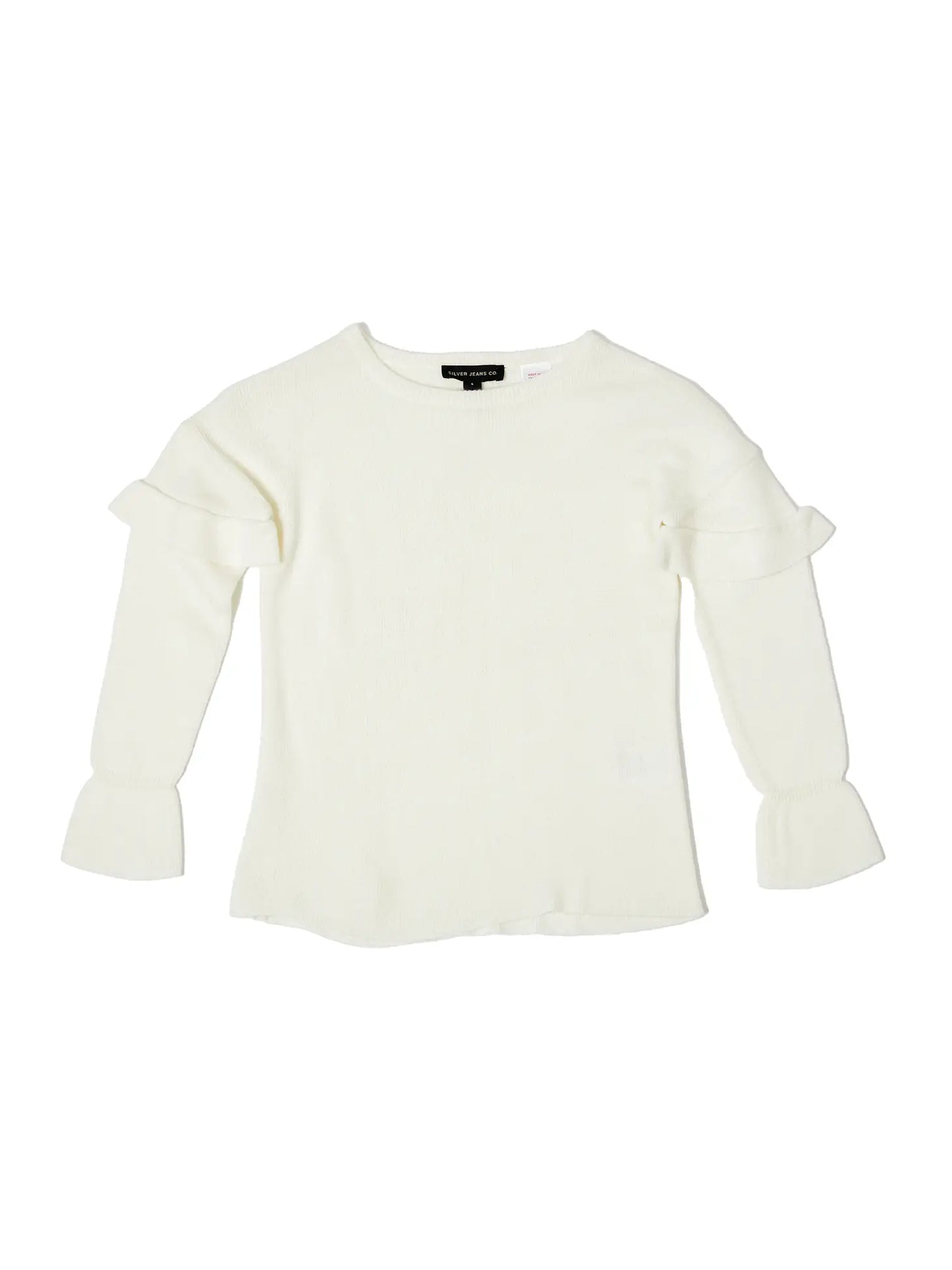 girls lightweight pullover sweater with ruffle sleeves