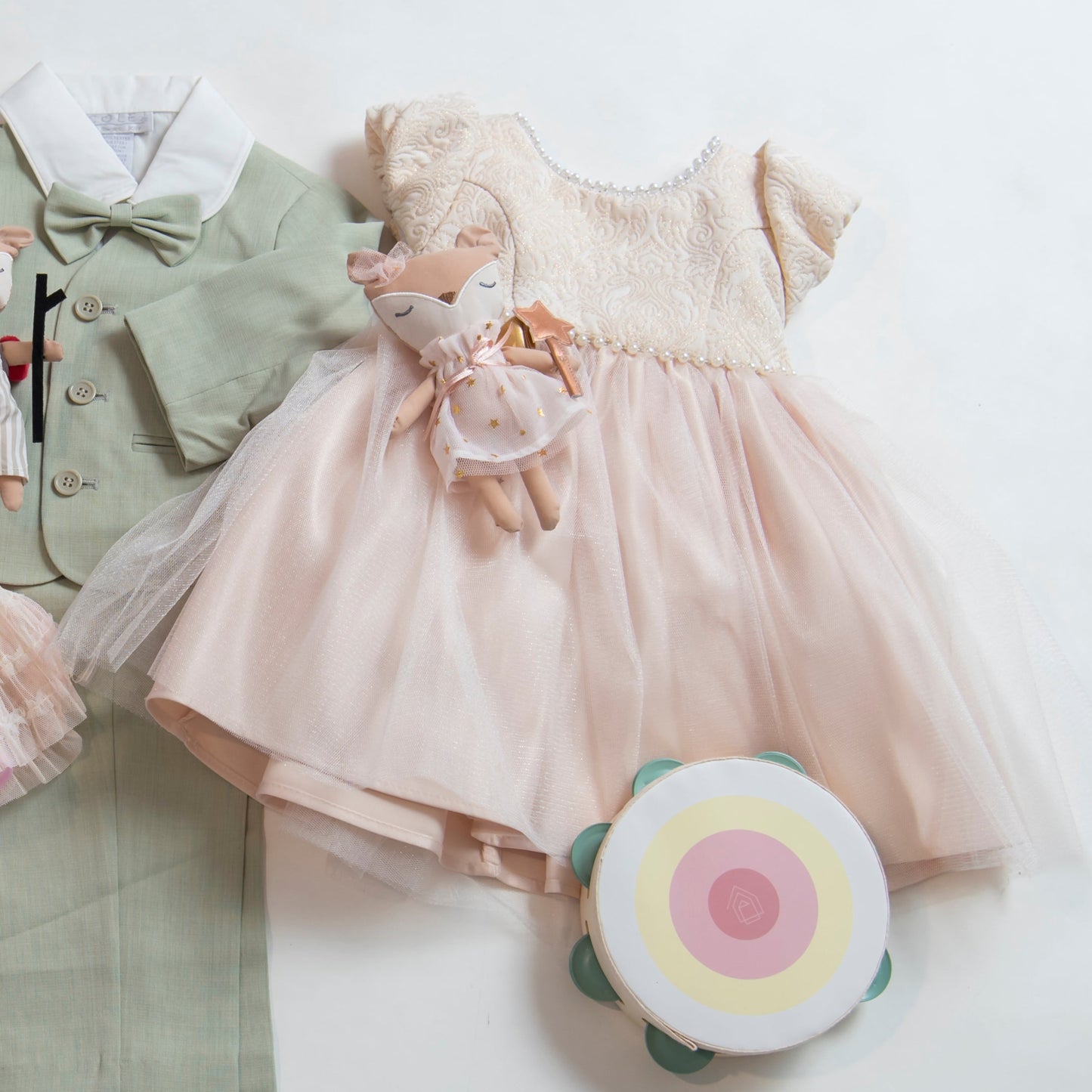 baby girl formal ivory church dress with pearl details at neck and waist