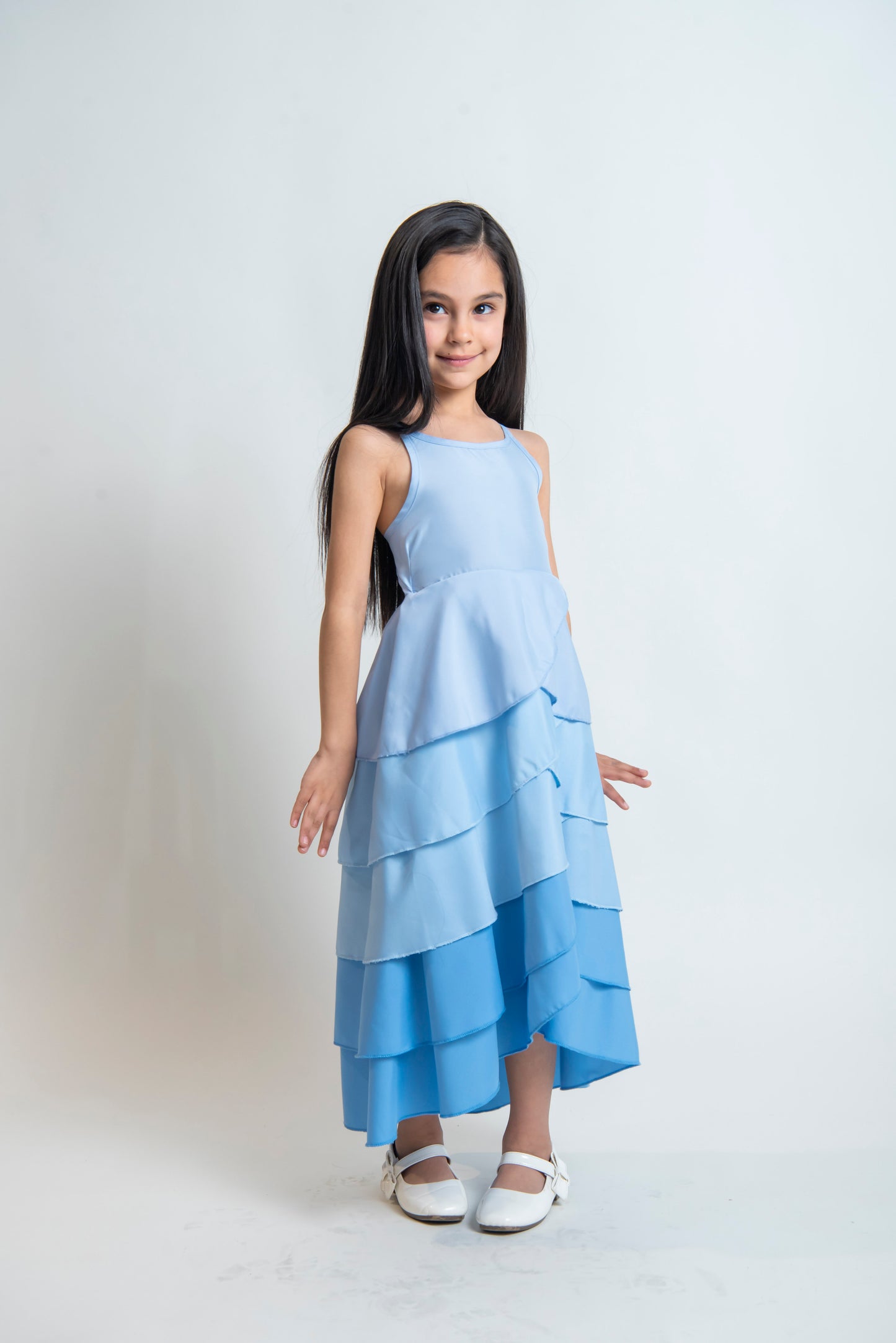 girls cross back blue special occasion dress for summer