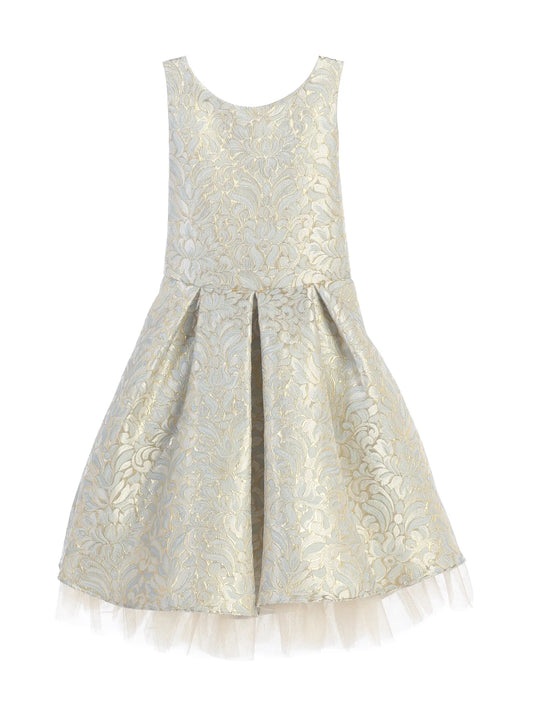 Child-Blue and Gold Pleated Special Occasion Dress