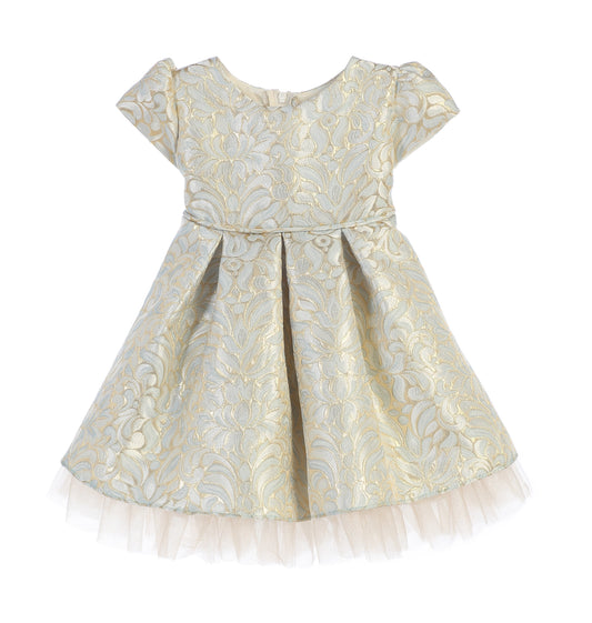 Baby-Blue and Gold Pleated Special Occasion Dress