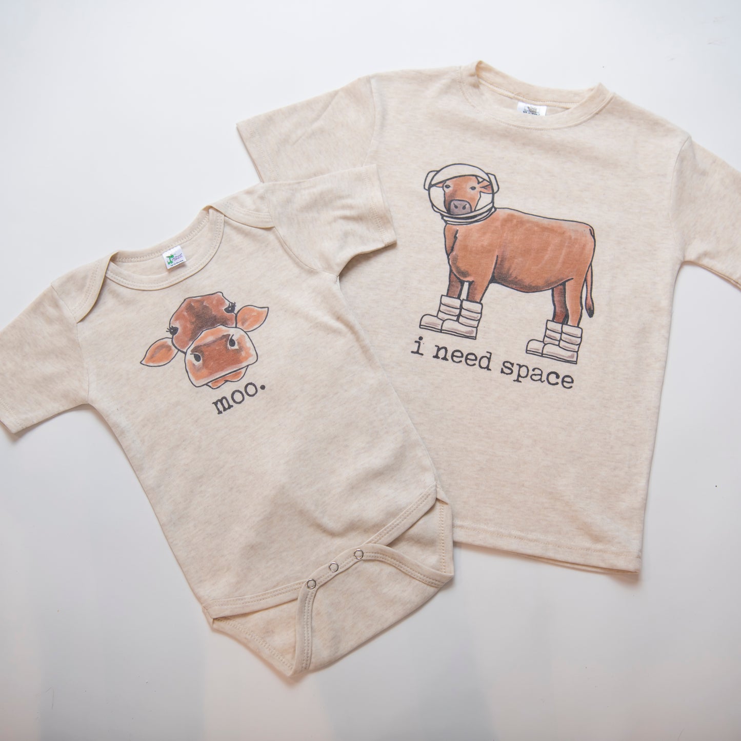baby cow onesie and kids cow space shirt