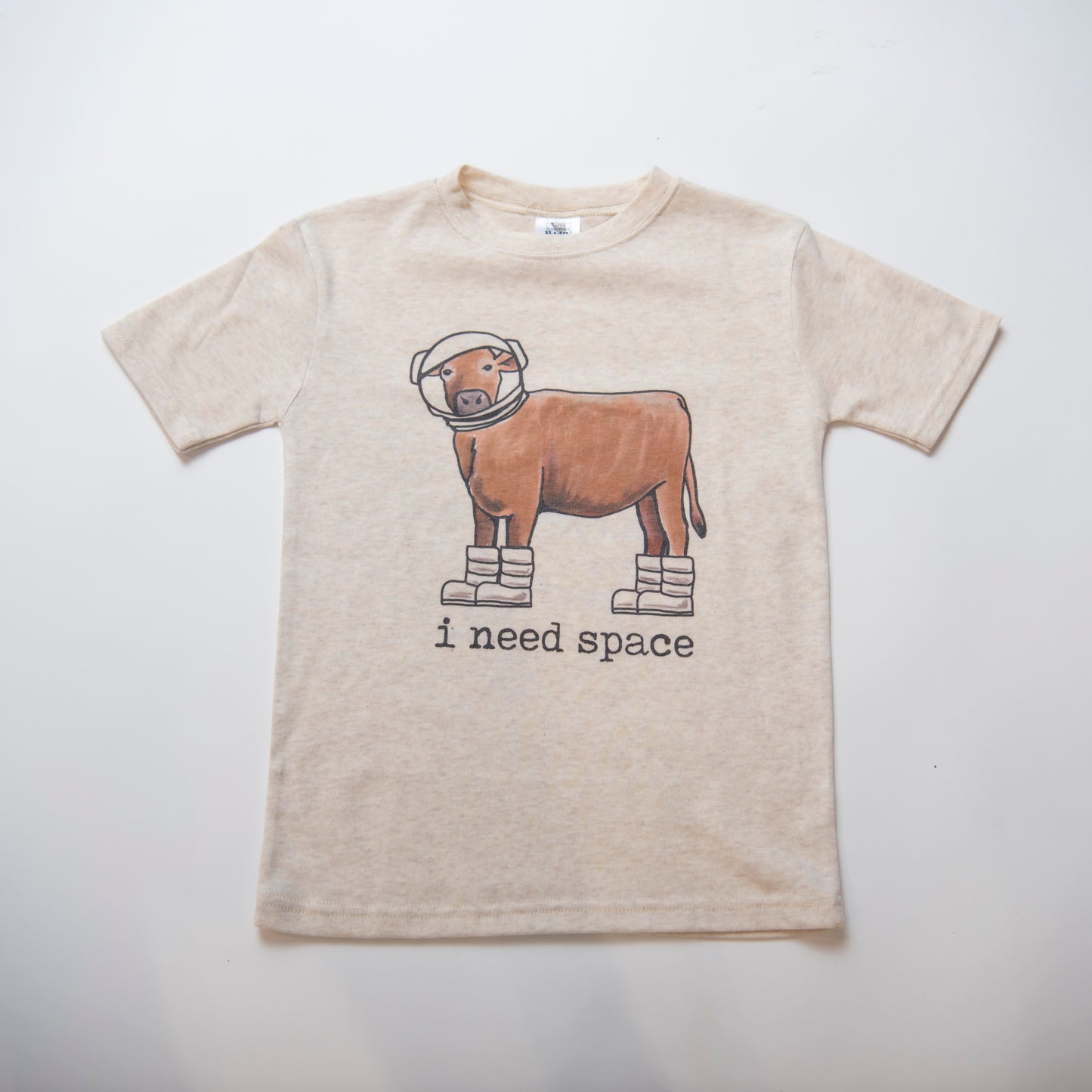 child soft cotton shirt with astronaut cow graphic