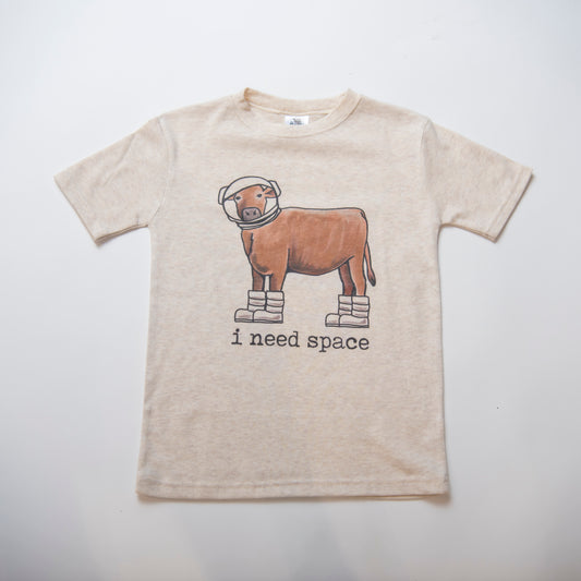 child soft cotton shirt with astronaut cow graphic