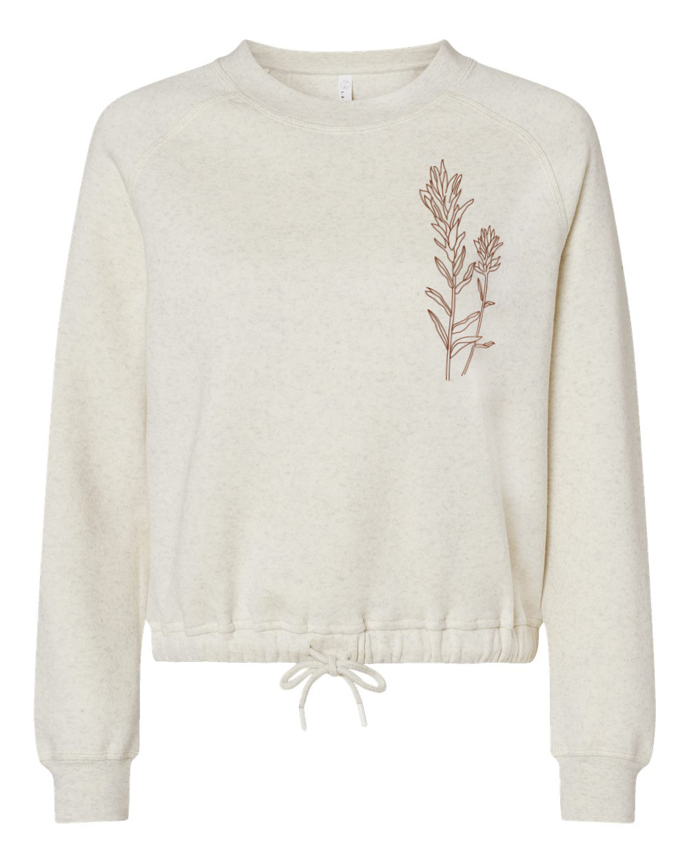 Beige sweatshirt with a floral design on a white background