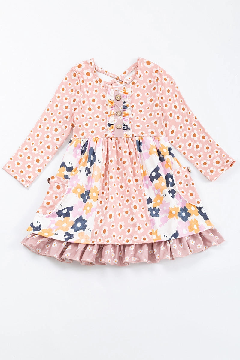 Fall floral print ruffle dress