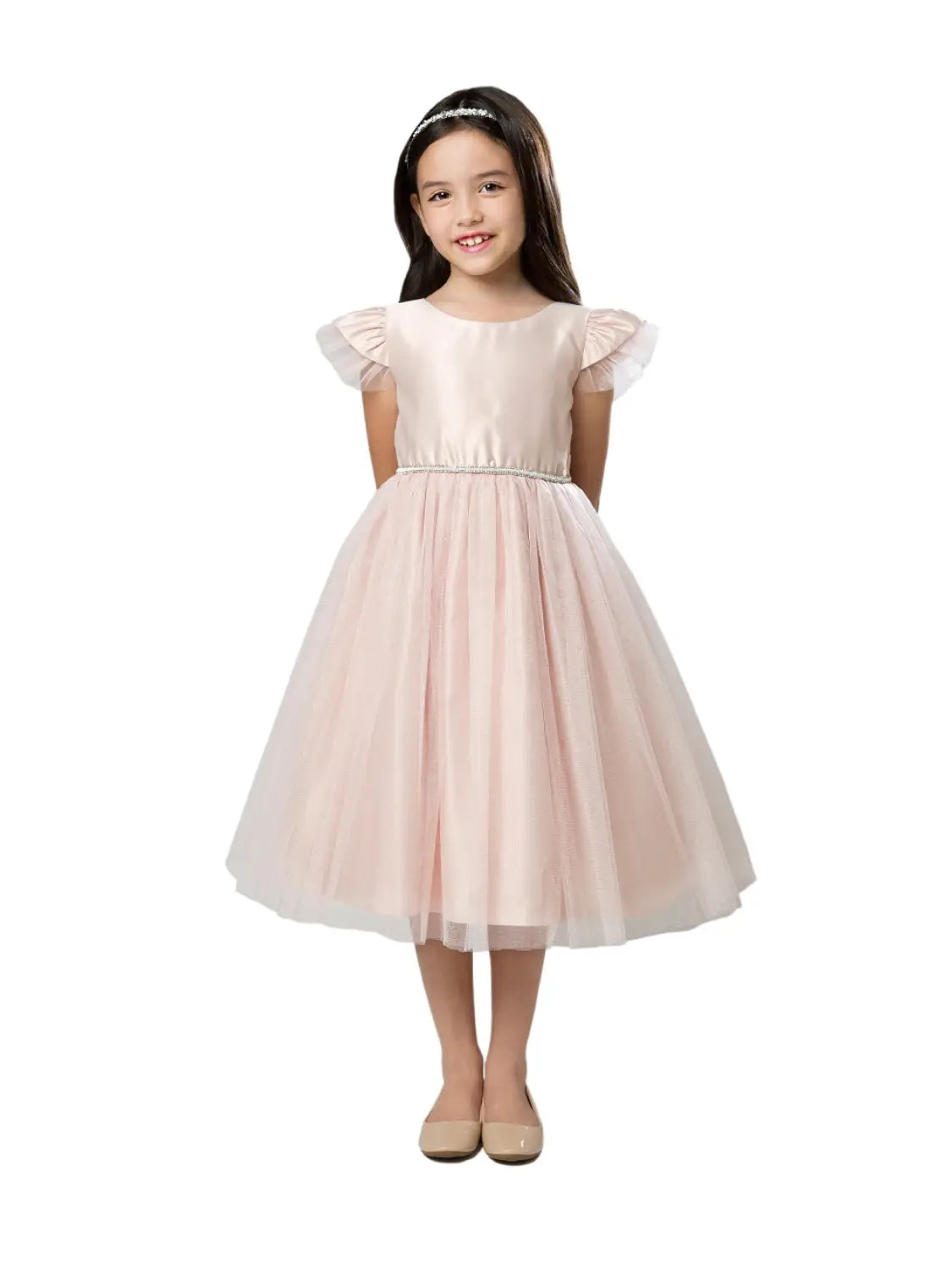 girl in a pink satin and tulle dress