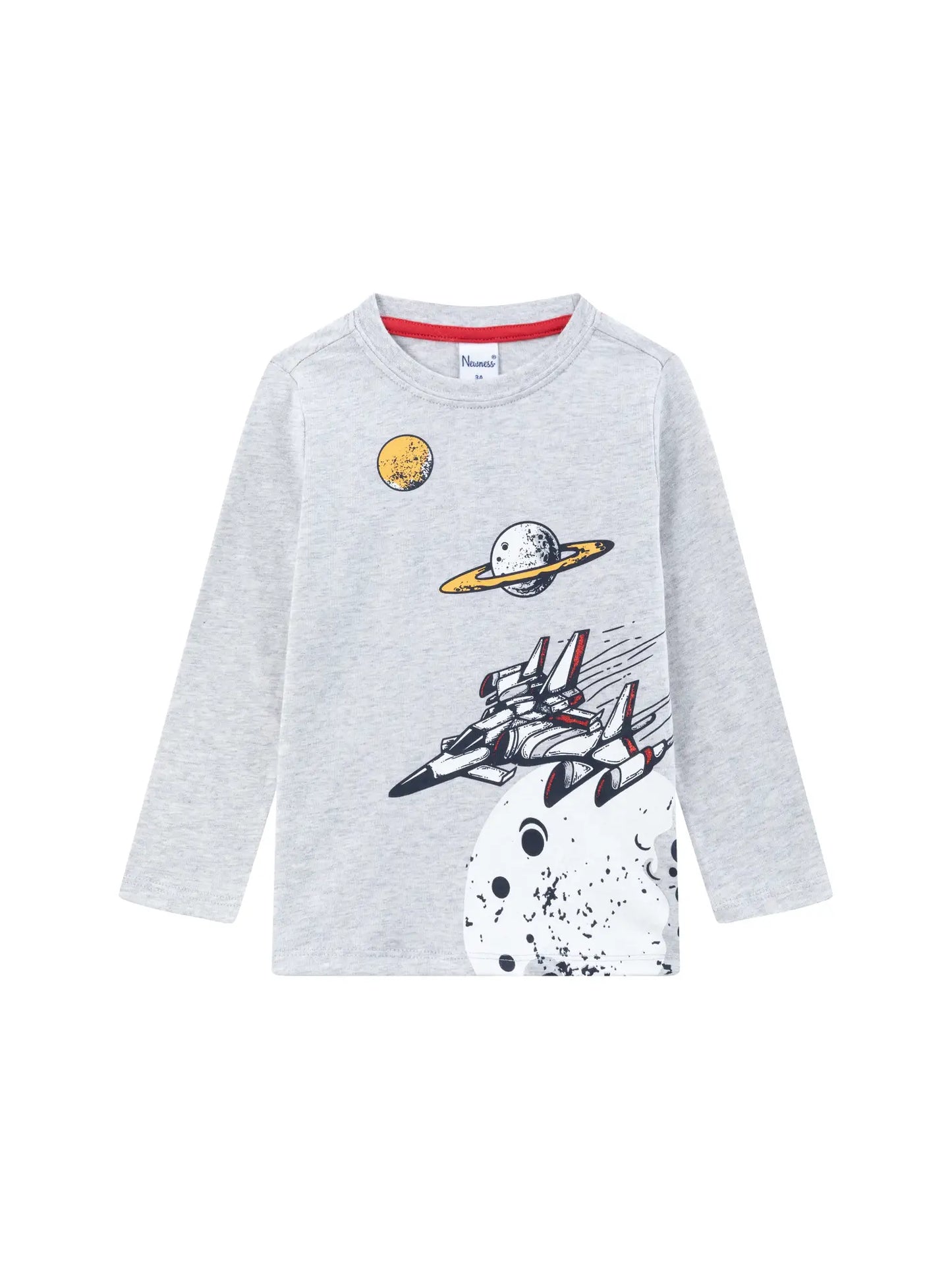 boys grey long sleeve shirt with jet flying through space
