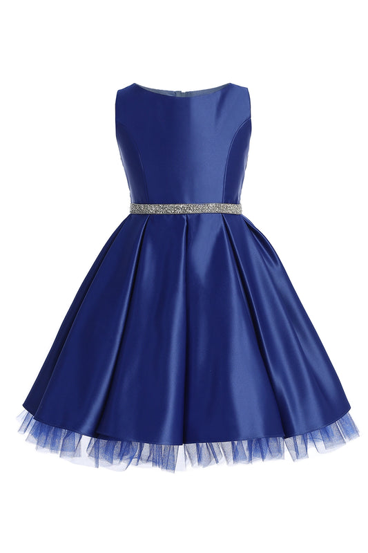 Child-Navy Satin Pleated Special Occasion Dress