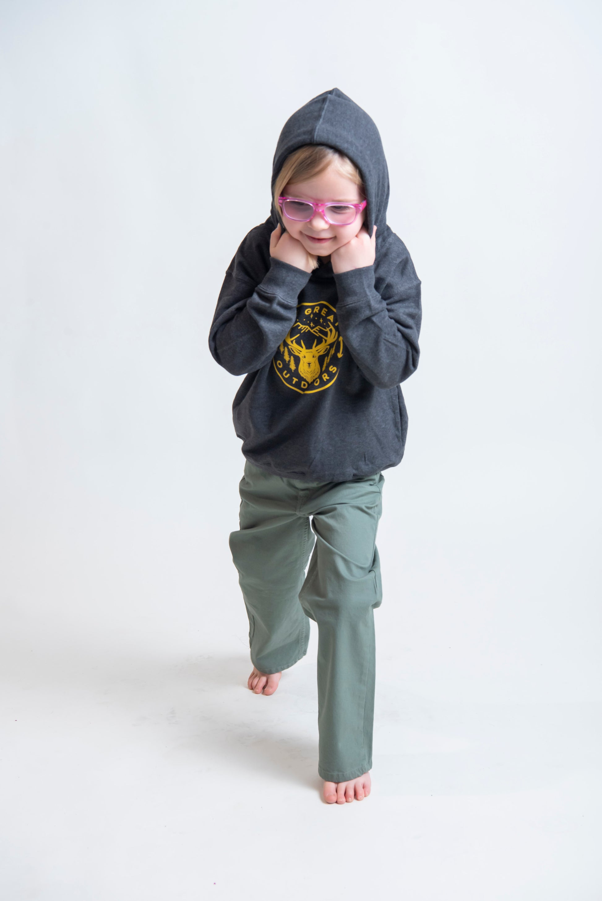 playful and comfortable kids dark grey hoodie with an outdoor theme