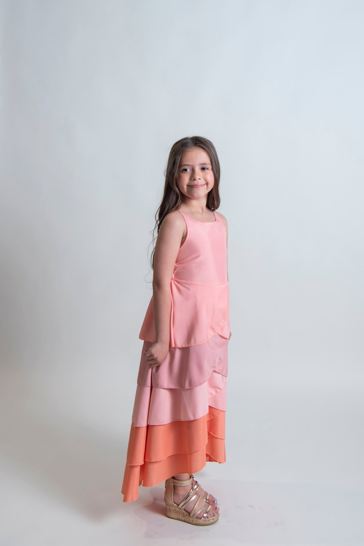 girls peach ombre ruffle special occasion dress