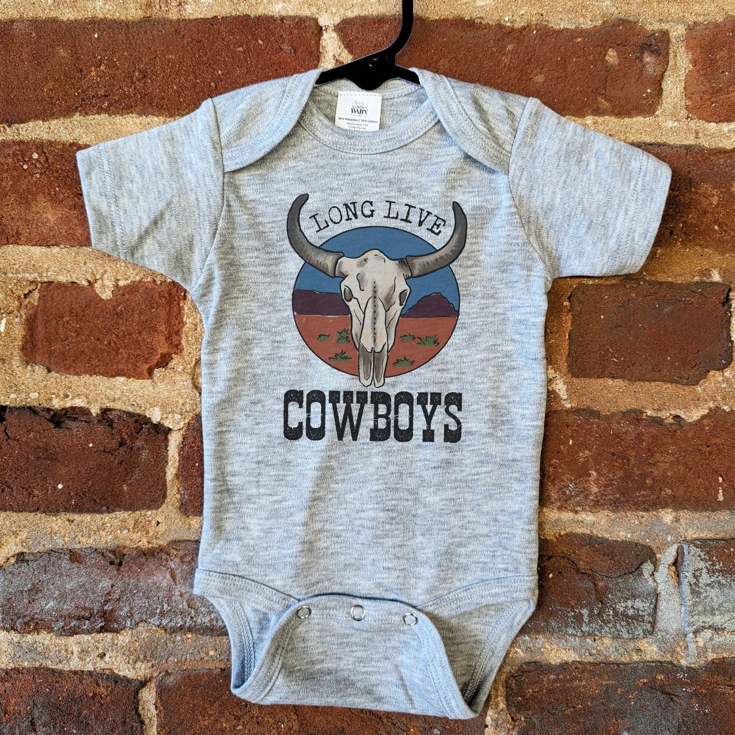 soft grey cotton western cowboy baby onesie
