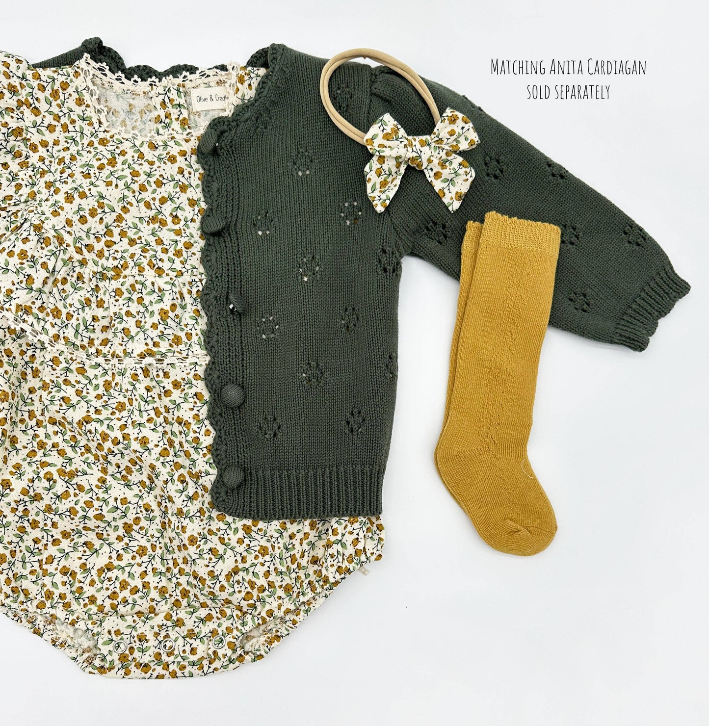 Maisie Mustard Floral Romper: Romper 2pc + socks