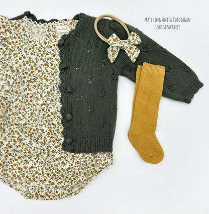 Maisie Mustard Floral Romper: Romper 2pc + socks